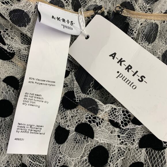 AKRIS Size 4 Off White Black Viscose Blend Polka Dot Collarless Blouse - Picture 5 of 8